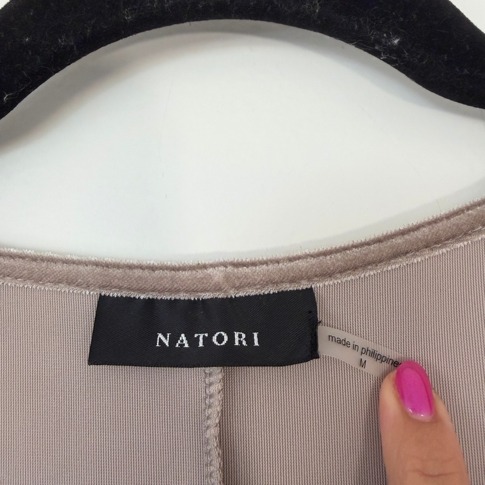 Natori Natalie Velvet Lounger‎ Medium $170 Long Sleeve Maxi Dress Gown Taupe - Picture 6 of 10